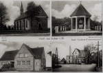 15 Gruß aus Lohne i. H. -Kirche, Kriegerdenkmal, Schule, Molkerei mit Mühle
